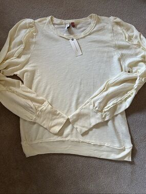 Anthropologie Light Cream Long Sleeve Top with Subtle Puff Sleeves!